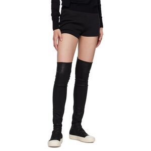 Kluolandi Black Faux Leather White Shoe Over the Knee Pull On Sneaker Boots